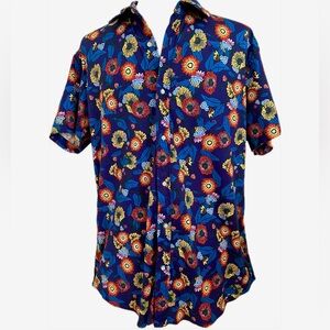 STEELE Men’s Aloha Shirt Bold Multicolor Floral 100% Cotton Size Large